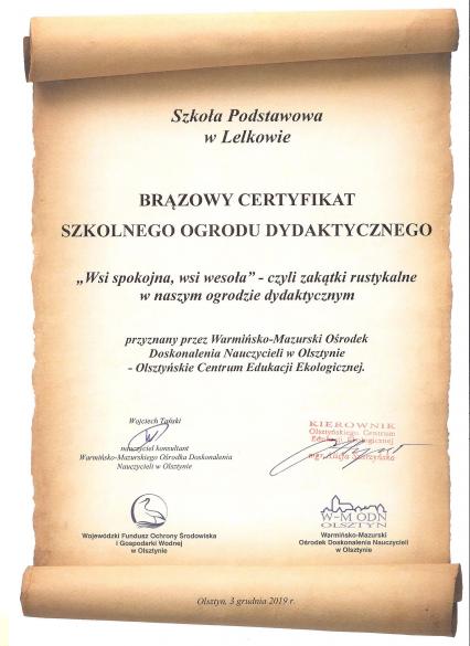 Zdobyliśmy Brązowy Certyfikat Szkolnego Ogrodu Dydaktycznego
